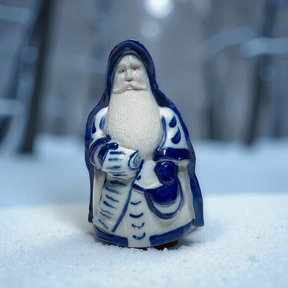 1998 Eldreth Pottery Signed Santa Checking His List Salt Glazed Cobalt Blue Gray - Picture 2 of 14